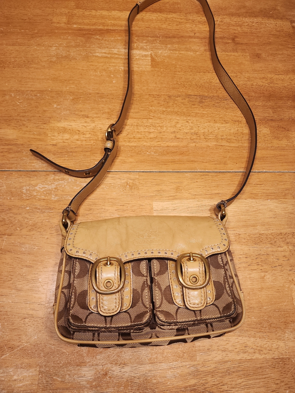 Coach Bleecker Signature double-pocket flap bag